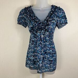 Vintage Y2K Miss Bisou Ruffle Sheer Babydoll Top M Medium Black Polka Dot Boho